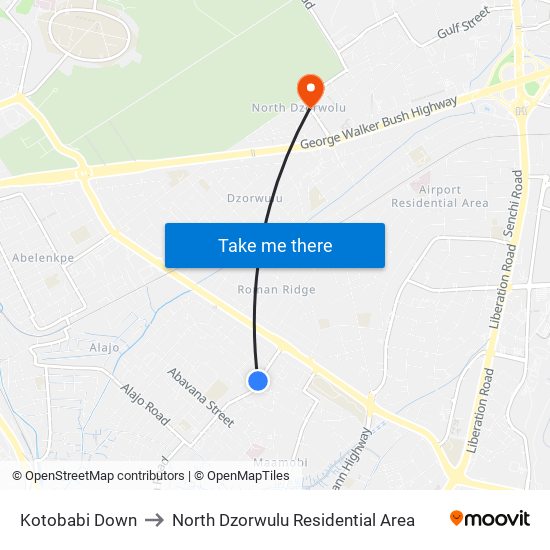 Kotobabi Down to North Dzorwulu Residential Area map