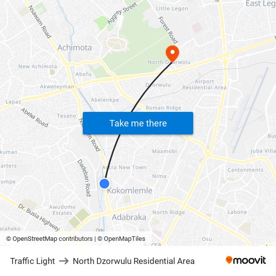 Traffic Light to North Dzorwulu Residential Area map