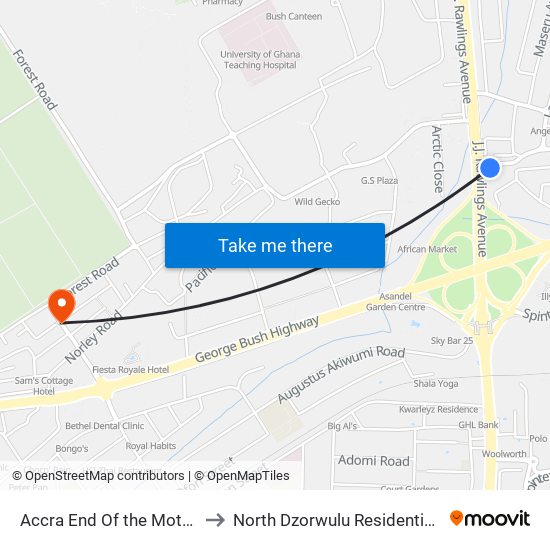 Accra End Of the Motorway to North Dzorwulu Residential Area map