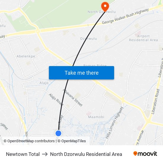 Newtown Total to North Dzorwulu Residential Area map