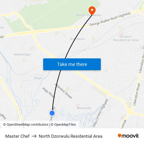 Master Chef to North Dzorwulu Residential Area map