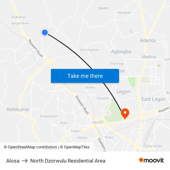 Alosa to North Dzorwulu Residential Area map