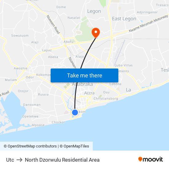 Utc to North Dzorwulu Residential Area map
