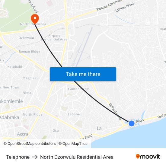 Telephone to North Dzorwulu Residential Area map