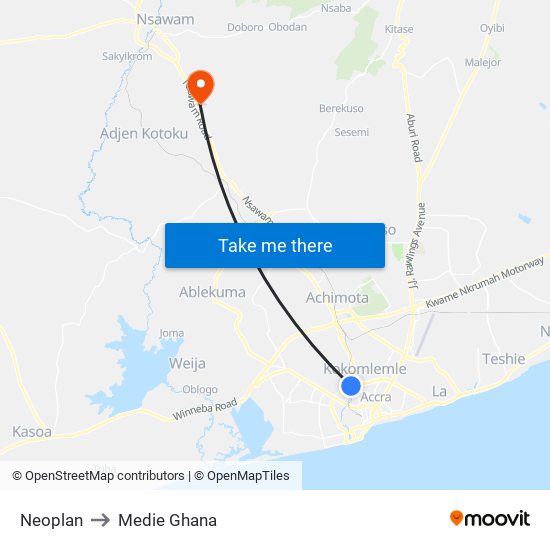 Neoplan to Medie Ghana map