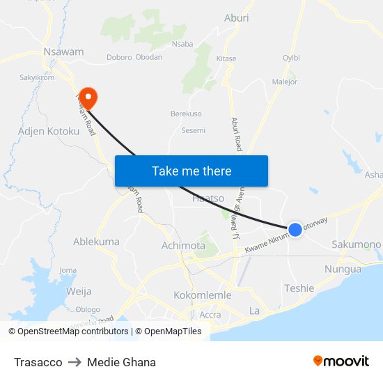 Trasacco to Medie Ghana map
