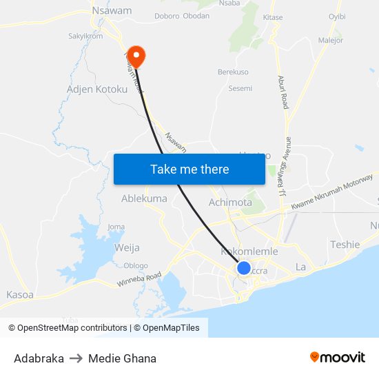 Adabraka to Medie Ghana map