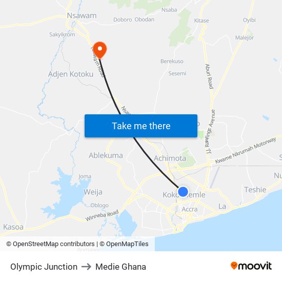 Olympic Junction to Medie Ghana map