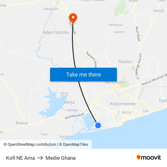 Kofi NE Ama to Medie Ghana map