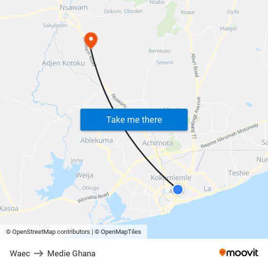 Waec to Medie Ghana map