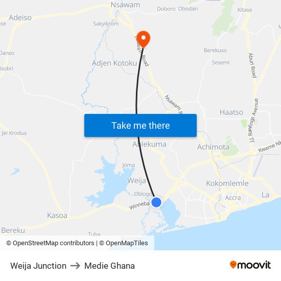 Weija Junction to Medie Ghana map