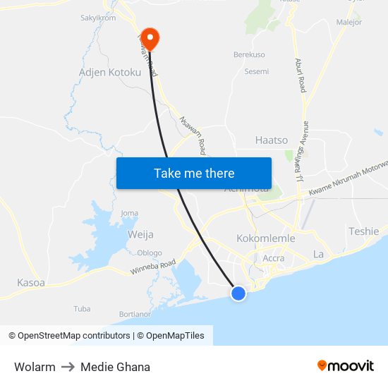Wolarm to Medie Ghana map