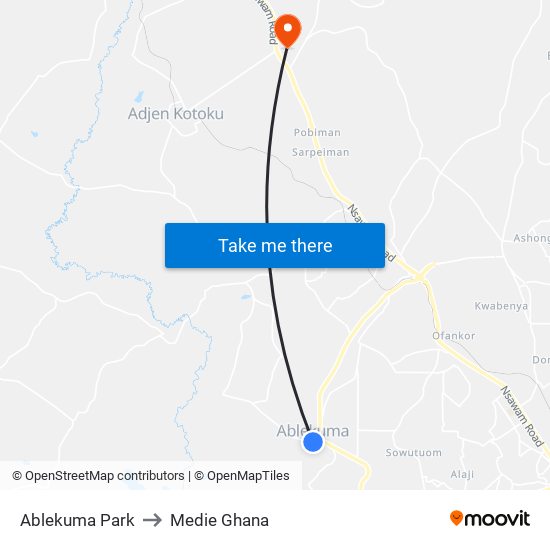 Ablekuma Park to Medie Ghana map