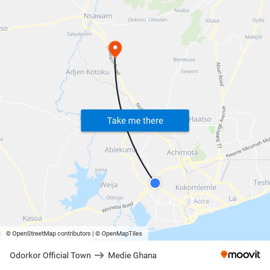 Odorkor Official Town to Medie Ghana map