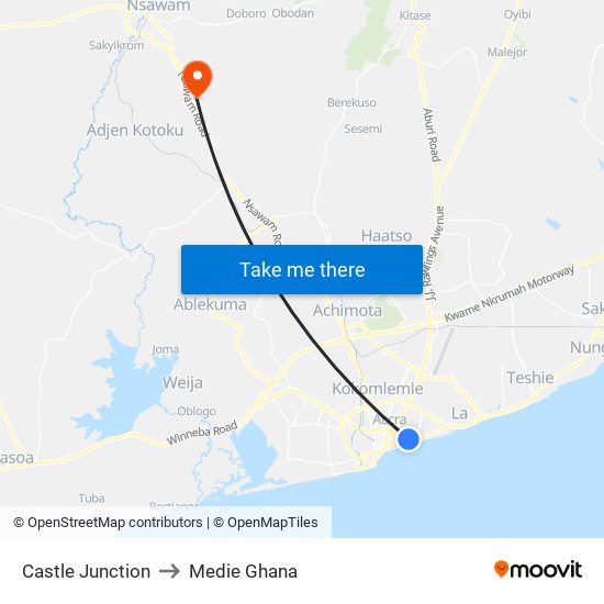 Castle Junction to Medie Ghana map
