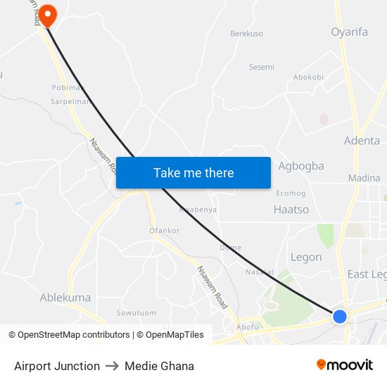 Airport Junction to Medie Ghana map