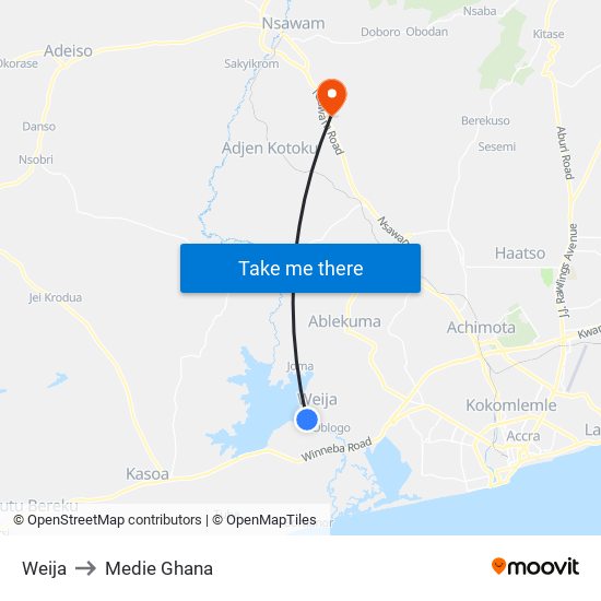 Weija to Medie Ghana map