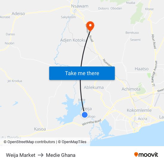 Weija Market to Medie Ghana map