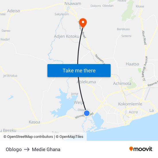 Oblogo to Medie Ghana map
