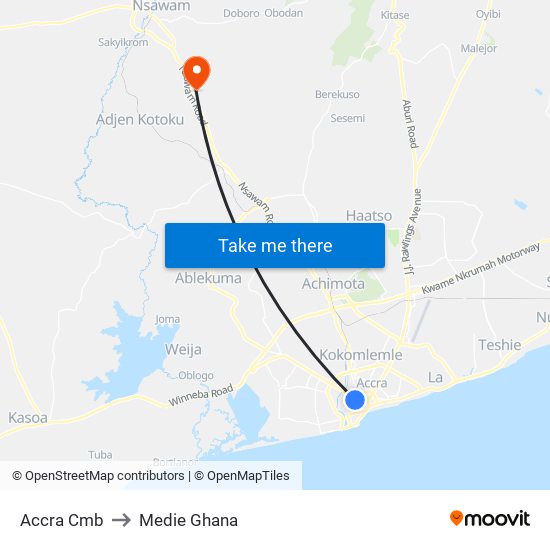 Accra Cmb to Medie Ghana map