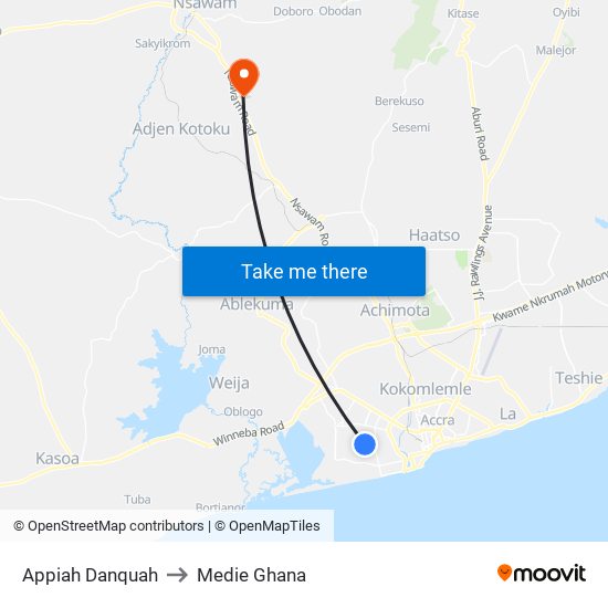 Appiah Danquah to Medie Ghana map
