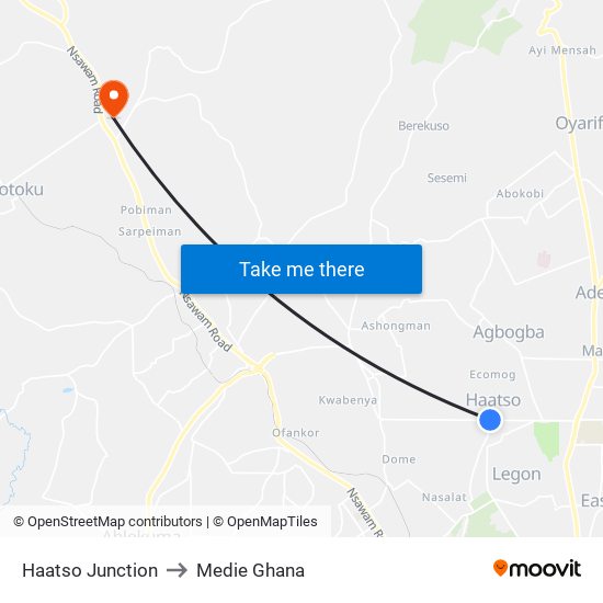 Haatso Junction to Medie Ghana map