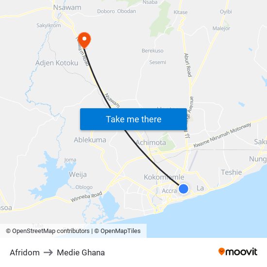 Afridom to Medie Ghana map
