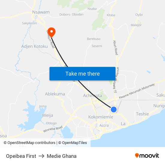Opeibea First to Medie Ghana map