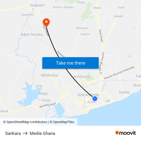 Sankara to Medie Ghana map