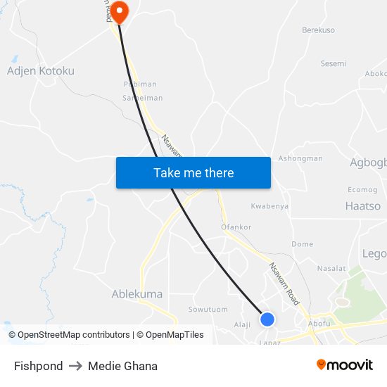 Fishpond to Medie Ghana map