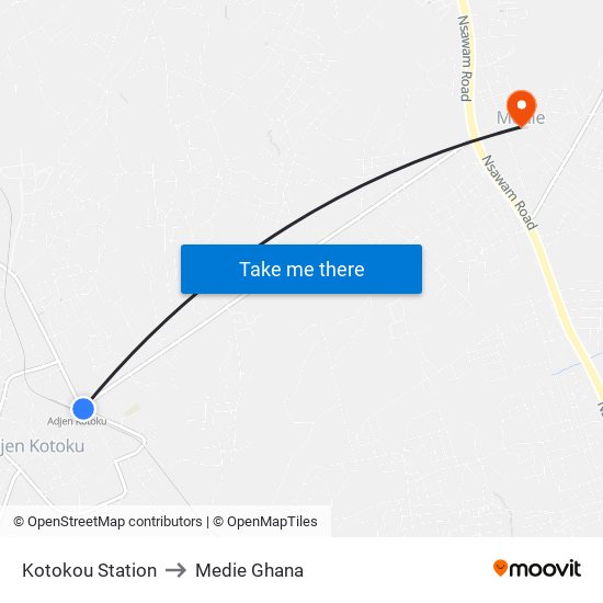 Kotokou Station to Medie Ghana map