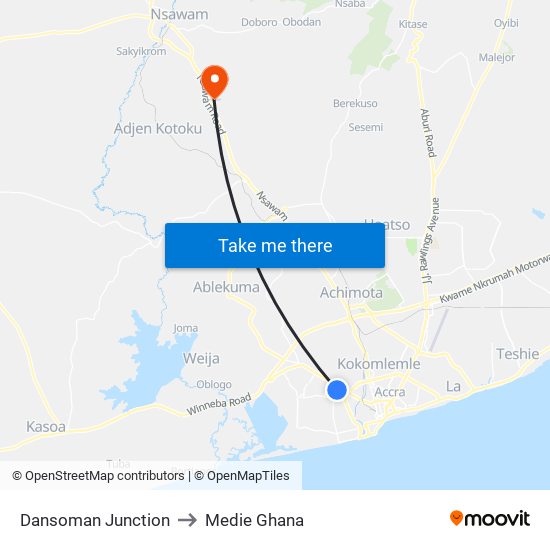 Dansoman Junction to Medie Ghana map
