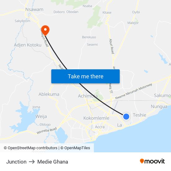 Junction to Medie Ghana map