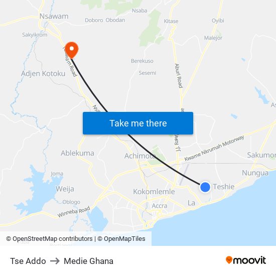 Tse Addo to Medie Ghana map