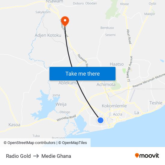 Radio Gold to Medie Ghana map