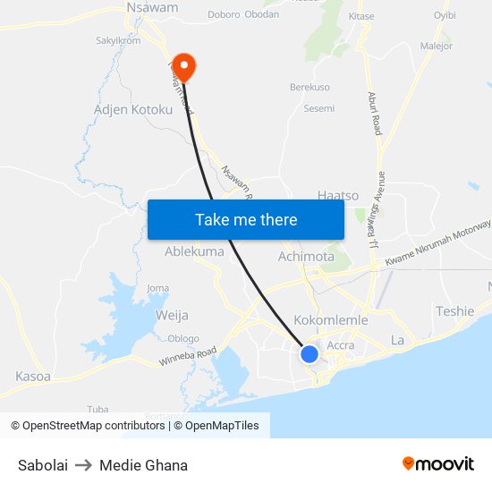 Sabolai to Medie Ghana map