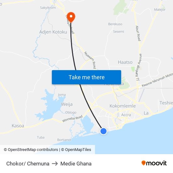 Chokor/ Chemuna to Medie Ghana map