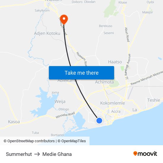 Summerhut to Medie Ghana map
