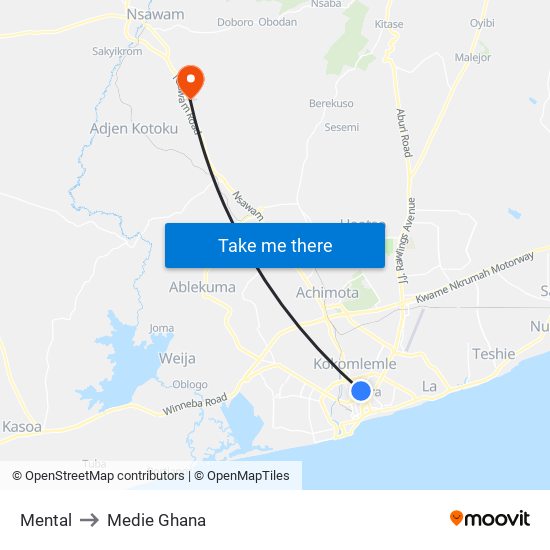 Mental to Medie Ghana map