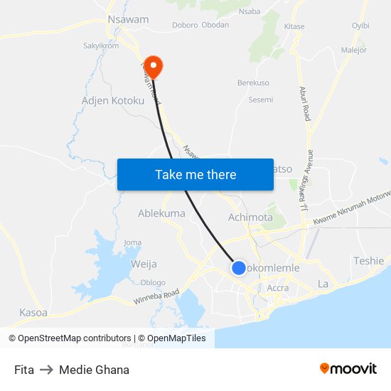 Fita to Medie Ghana map