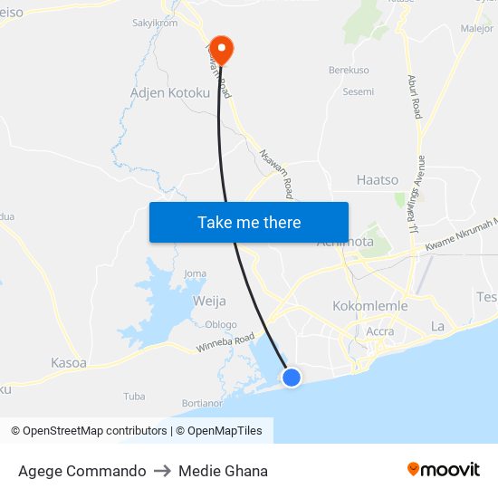 Agege Commando to Medie Ghana map