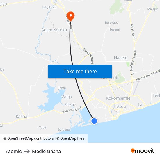 Atomic to Medie Ghana map