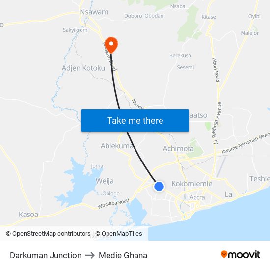 Darkuman Junction to Medie Ghana map