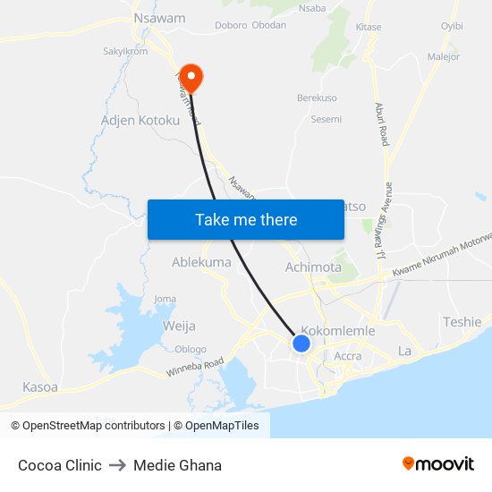 Cocoa Clinic to Medie Ghana map
