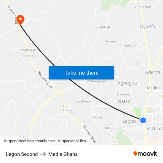 Legon Second to Medie Ghana map