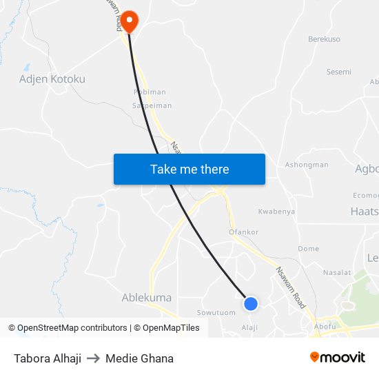 Tabora Alhaji to Medie Ghana map