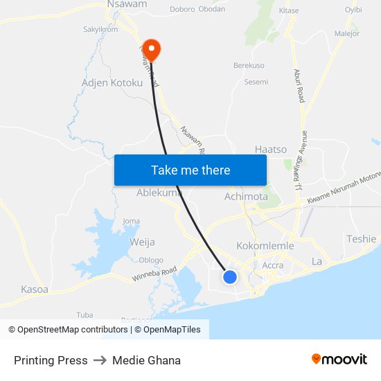 Printing Press to Medie Ghana map