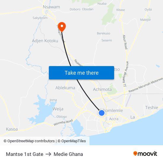 Mantse 1st Gate to Medie Ghana map