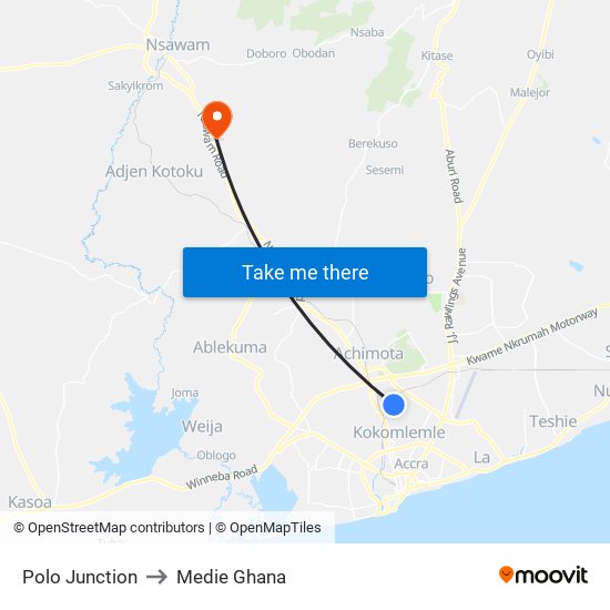 Polo Junction to Medie Ghana map
