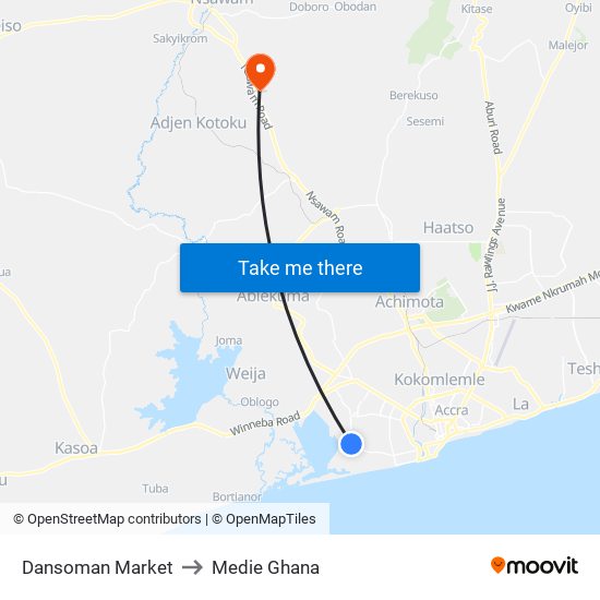 Dansoman Market to Medie Ghana map